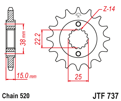 Lánckerék első JTF737.15 520-as lánchoz. fogszám: 15