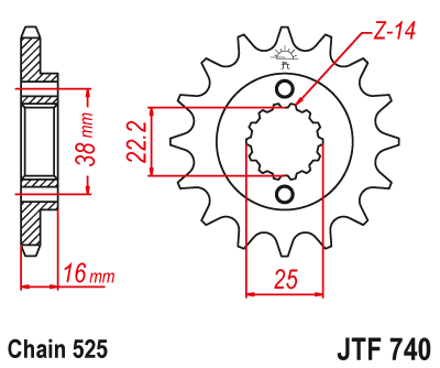 Lánckerék első JTF740.15, 525-ös lánchoz. Fogszám: 15