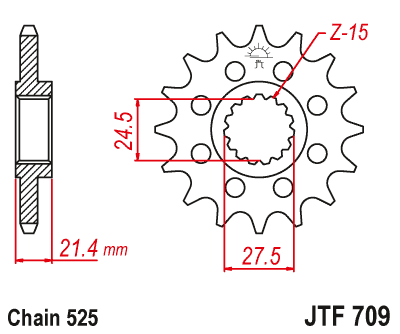 Lánckerék első JTF709.16, 525-ös lánchoz. Fogszám: 16