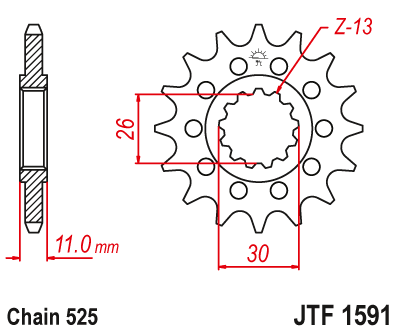 Lánckerék első JTF1591.15 525-ös lánchoz. fogszám: 15