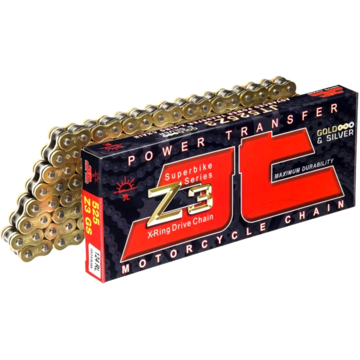 Lánc 525-ös, 102 szemes, 120LE-ig, JTC525Z3, X-gyűrűs, arany