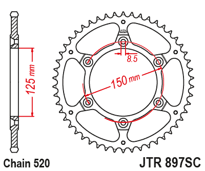 Lánckerék hátsó JTR897.51SC, 520-as lánchoz. Fogszám: 51, SC öntisztuló