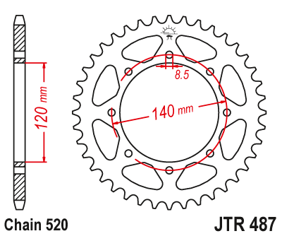 Lánckerék hátsó JTR487.43ZBK, 520-as lánchoz. Fogszám: 43, ZBK fekete