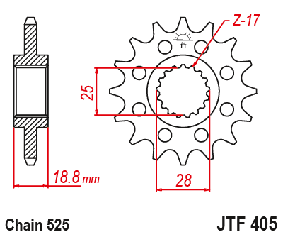 Lánckerék első JTF405.19, 525-ös lánchoz. Fogszám: 19