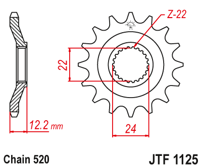 Lánckerék első JTF1125. 520-as lánchoz. Illusztráció VÁLASZTÉKOT LÁSD A KÉP ALATT!
