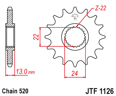 Lánckerék első JTF1126. 520-as lánchoz. Illusztráció VÁLASZTÉKOT LÁSD A KÉP ALATT!