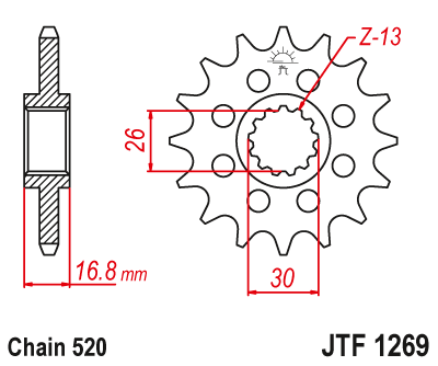 Lánckerék első JTF1269. 520-as lánchoz. Illusztráció VÁLASZTÉKOT LÁSD A KÉP ALATT!