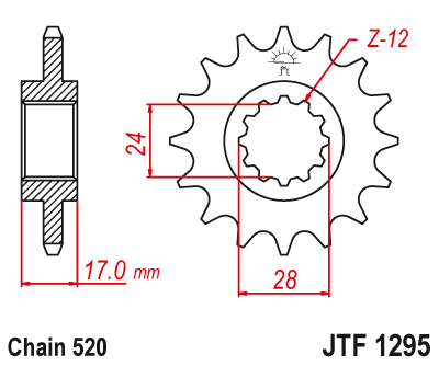 Lánckerék első JTF1295. 520-as lánchoz. Illusztráció VÁLASZTÉKOT LÁSD A KÉP ALATT!