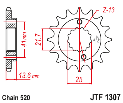 Lánckerék első JTF1307. 520-as lánchoz. Illusztráció VÁLASZTÉKOT LÁSD A KÉP ALATT!