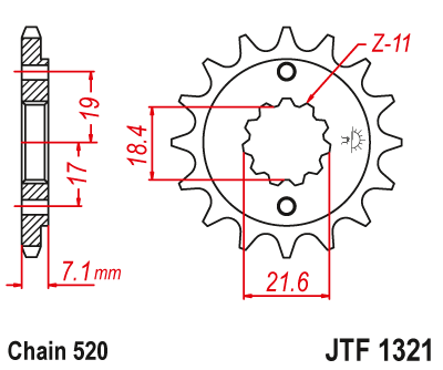 Lánckerék első JTF1321. 520-as lánchoz. Illusztráció VÁLASZTÉKOT LÁSD A KÉP ALATT!