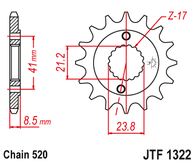 Lánckerék első JTF1322. 520-as lánchoz. Illusztráció VÁLASZTÉKOT LÁSD A KÉP ALATT!