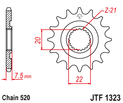 Lánckerék első JTF1323. 520-as lánchoz. Illusztráció VÁLASZTÉKOT LÁSD A KÉP ALATT!