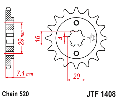 Lánckerék első JTF1408. 520-as lánchoz. Illusztráció VÁLASZTÉKOT LÁSD A KÉP ALATT!