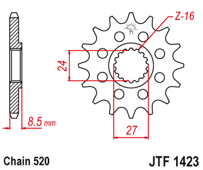 Lánckerék első JTF1423. 520-as lánchoz. Illusztráció VÁLASZTÉKOT LÁSD A KÉP ALATT!