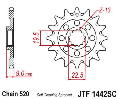 Lánckerék első JTF1442. 520-as lánchoz. Illusztráció VÁLASZTÉKOT LÁSD A KÉP ALATT!