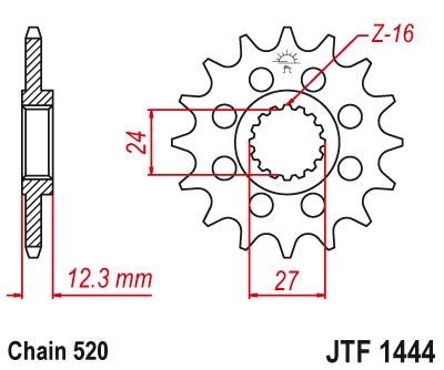 Lánckerék első JTF1444. 520-as lánchoz. Illusztráció VÁLASZTÉKOT LÁSD A KÉP ALATT!