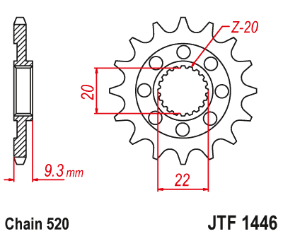 Lánckerék első JTF1446. 520-as lánchoz. Illusztráció VÁLASZTÉKOT LÁSD A KÉP ALATT!