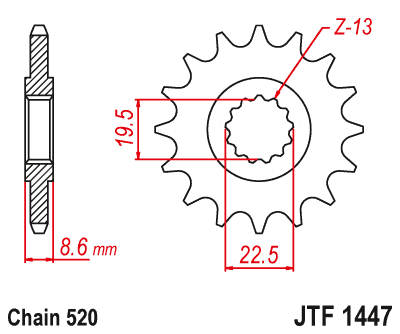 Lánckerék első JTF1447. 520-as lánchoz. Illusztráció VÁLASZTÉKOT LÁSD A KÉP ALATT!