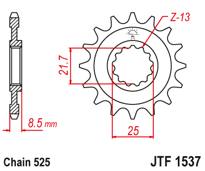Lánckerék első JTF1537. 525-ös lánchoz. Illusztráció VÁLASZTÉKOT LÁSD A KÉP ALATT!