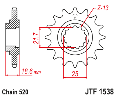 Lánckerék első JTF1538. 520-as lánchoz. Illusztráció VÁLASZTÉKOT LÁSD A KÉP ALATT!