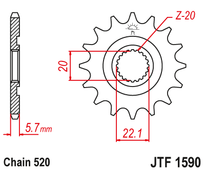 Lánckerék első JTF1590. 520-as lánchoz. Illusztráció VÁLASZTÉKOT LÁSD A KÉP ALATT!