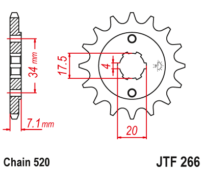Lánckerék első JTF266. 520-as lánchoz. Illusztráció VÁLASZTÉKOT LÁSD A KÉP ALATT!