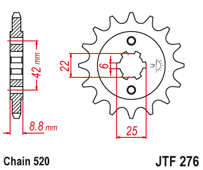 Lánckerék első JTF276. 520-as lánchoz. Illusztráció VÁLASZTÉKOT LÁSD A KÉP ALATT!
