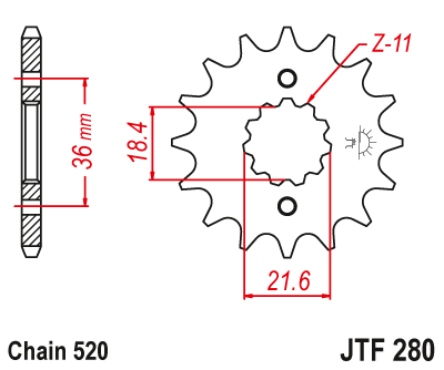 Lánckerék első JTF280. 520-as lánchoz. Illusztráció VÁLASZTÉKOT LÁSD A KÉP ALATT!