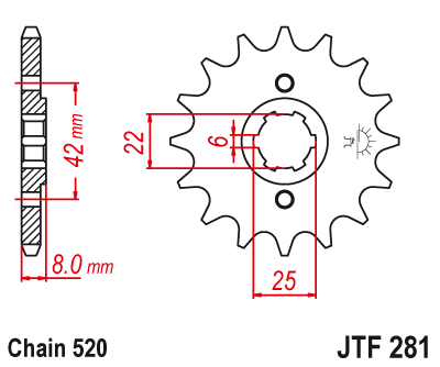 Lánckerék első JTF281. 520-as lánchoz. Illusztráció VÁLASZTÉKOT LÁSD A KÉP ALATT!