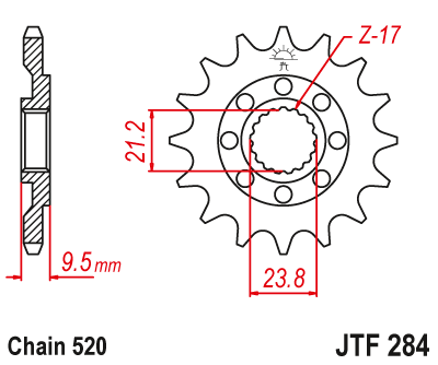 Lánckerék első JTF284. 520-as lánchoz. Illusztráció VÁLASZTÉKOT LÁSD A KÉP ALATT!