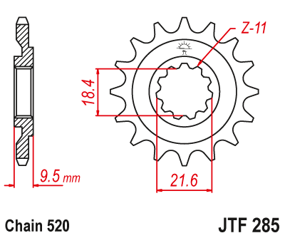 Lánckerék első JTF285. 520-as lánchoz. Illusztráció VÁLASZTÉKOT LÁSD A KÉP ALATT!