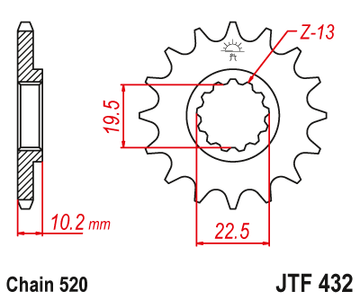 Lánckerék első JTF432. 520-as lánchoz. Illusztráció VÁLASZTÉKOT LÁSD A KÉP ALATT!