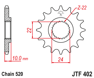 Lánckerék első JTF402. 520-as lánchoz. Illusztráció VÁLASZTÉKOT LÁSD A KÉP ALATT!