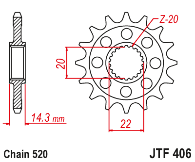 Lánckerék első JTF406. 520-as lánchoz. Illusztráció VÁLASZTÉKOT LÁSD A KÉP ALATT!