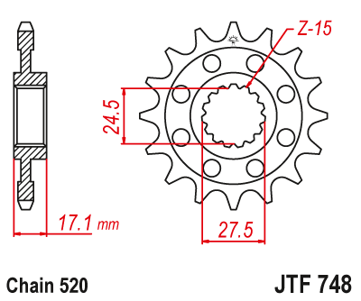 Lánckerék első JTF748. 520-as lánchoz. Illusztráció VÁLASZTÉKOT LÁSD A KÉP ALATT!