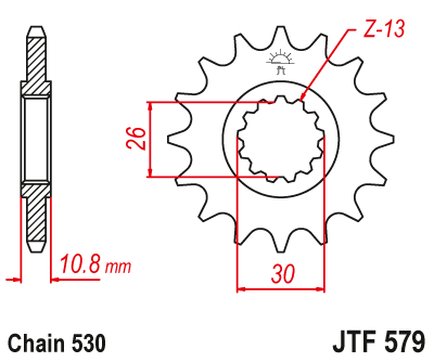 Lánckerék első JTF579. 530-as lánchoz. Illusztráció VÁLASZTÉKOT LÁSD A KÉP ALATT!