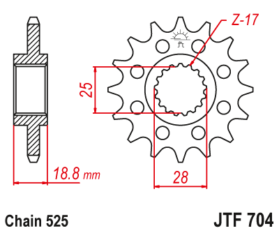 Lánckerék első JTF704. 525-ös lánchoz. Illusztráció VÁLASZTÉKOT LÁSD A KÉP ALATT!