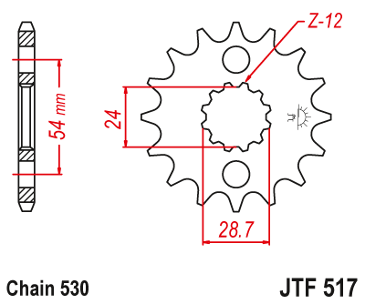 Lánckerék első JTF517. 530-as lánchoz. Illusztráció VÁLASZTÉKOT LÁSD A KÉP ALATT!