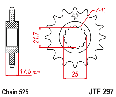 Lánckerék első JTF297. 525-ös lánchoz. Illusztráció VÁLASZTÉKOT LÁSD A KÉP ALATT!