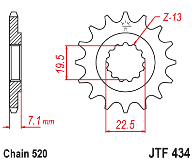 Lánckerék első JTF434. 520-as lánchoz. Illusztráció VÁLASZTÉKOT LÁSD A KÉP ALATT!