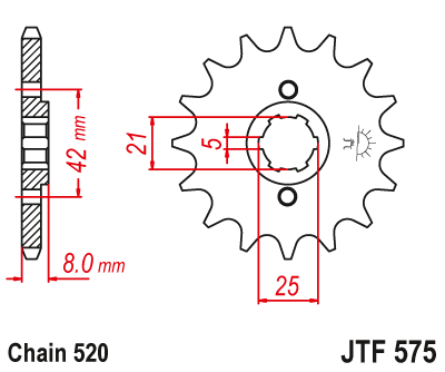 Lánckerék első JTF575. 520-as lánchoz. Illusztráció VÁLASZTÉKOT LÁSD A KÉP ALATT!