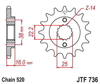 Lánckerék első JTF736. 520-as lánchoz. Illusztráció VÁLASZTÉKOT LÁSD A KÉP ALATT!