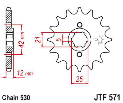 Lánckerék első JTF571. 530-as lánchoz. Illusztráció VÁLASZTÉKOT LÁSD A KÉP ALATT!