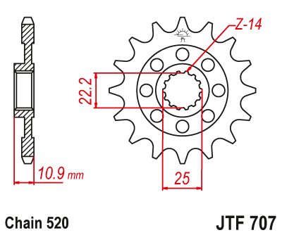 Lánckerék első JTF707. 520-as lánchoz. Illusztráció VÁLASZTÉKOT LÁSD A KÉP ALATT!