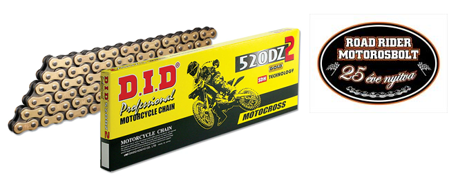 Lánc Off Road 125-450ccm ajánlott, DID520DZ2G&B, 520-as, 118 szemes arany-fekete