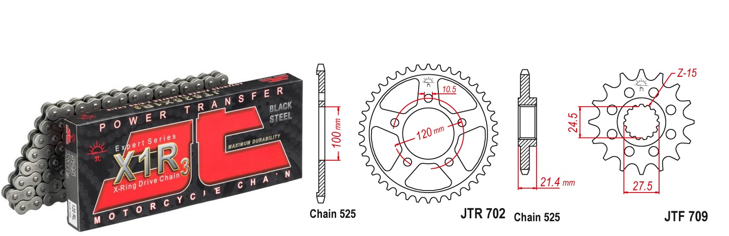 Lánc szett JTF709.16, JTR702.44, JTC525X1R3/108RL JT 525-ös láccal, 90LE-ig!