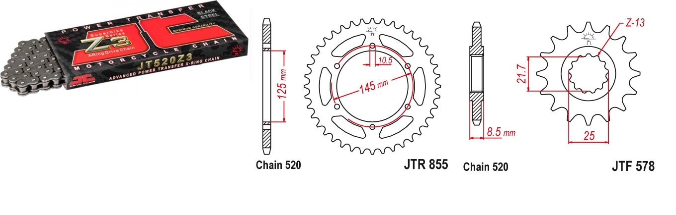 Lánc szett JTF578.16, JTR855.46, JTC520Z3/112RL JT 520-as láccal, 100LE-ig!