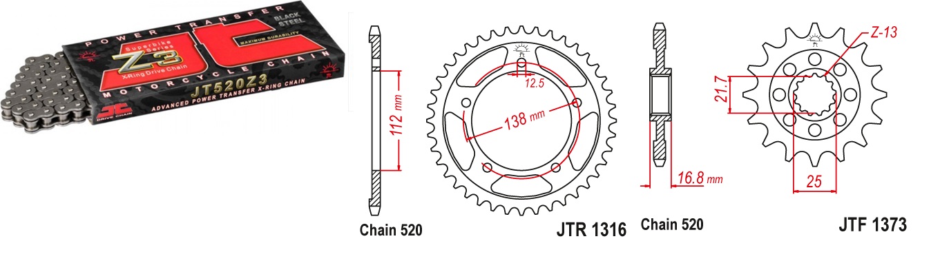 Lánc szett JTF1373.16, JTR1316.43, JTC520Z3/114RL JT 520-as láccal, 100LE-ig!